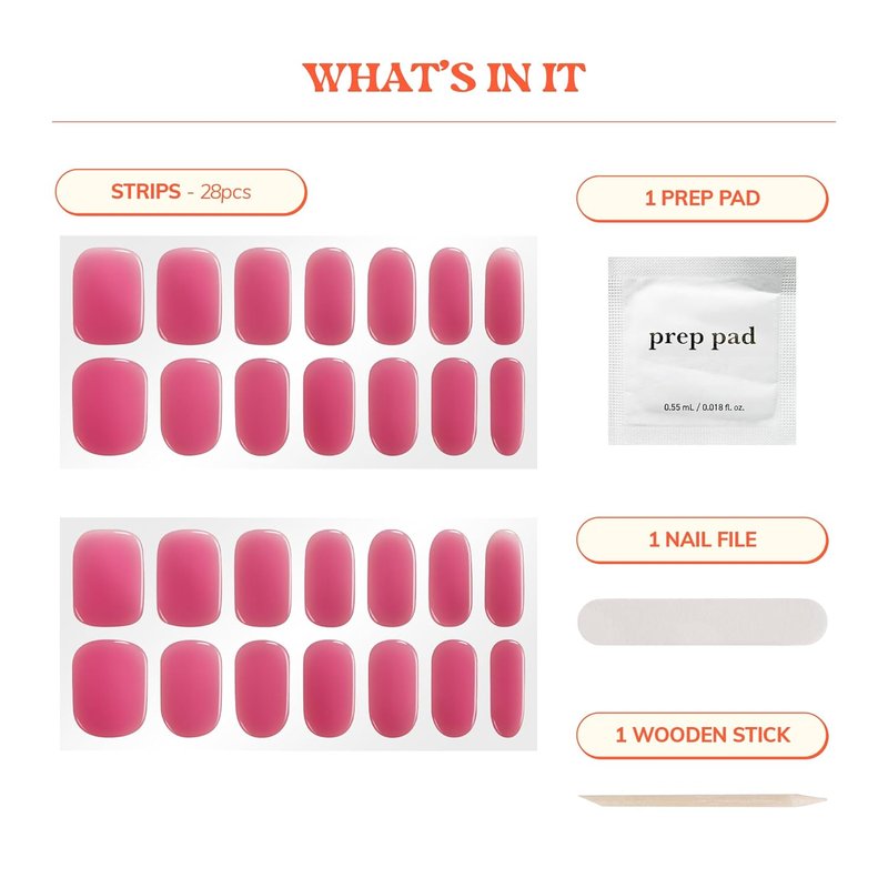 Semi Cured Gel Nail Strips - Easy Apply & Remove, Salon Quality | Summer Solid Red | 28 Strips, Prep Pads & Nail File Included - Grape Escape