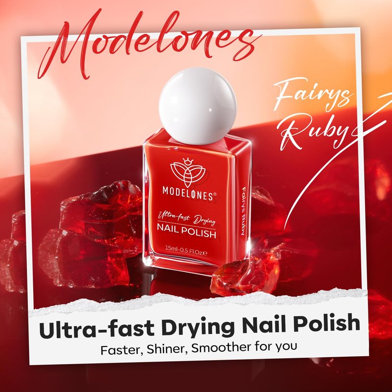 modelones Red Nail Polish Quick Dry | Burgundy Long Last Fingernail Polish, Dark Red Nailsl | Infinite Shine Strengthening Treatment Kit Salon-Quality for Women 15ml