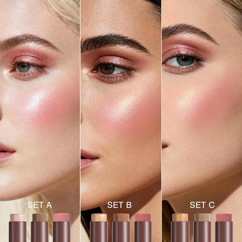 Skiennix Cream Contour Stick Set - 3 Pcs with Highlighter, Blush & Bronzer | Lightweight, Long-Lasting Finish in Light Medium