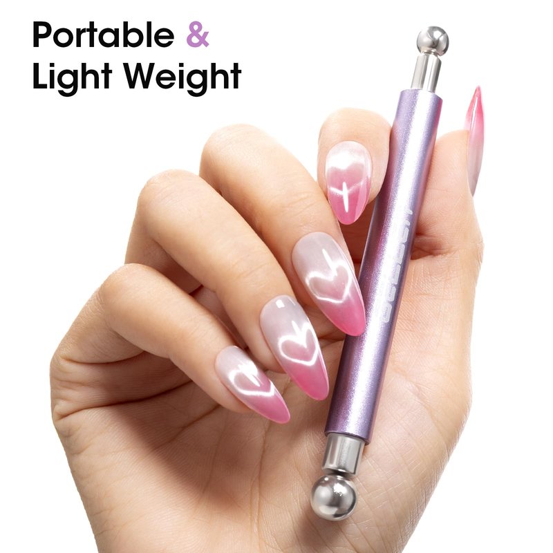 Gellen Cat Eye Magnet for Nails, Strong Magnetic Nail Magnet Set with Double Ended Magnet Pen, 8mm 10mm Ball Magnets, French Tip Cat Eye Guide Plate, Bunny & Heart Design Plates for Gel Nail Polish