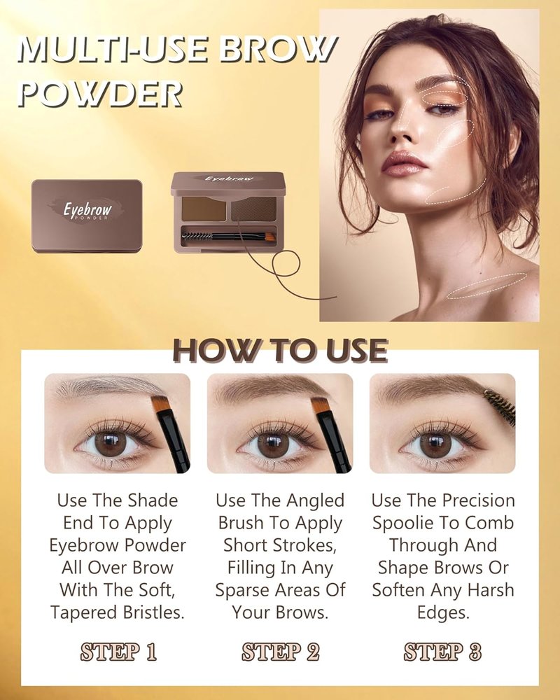 Eyebrow Powder Kit-2 Colors Soft Eye Brow Tinted Powder Palette, Waterproof & Long Lasting Dark/Light Brown Brow Filler, Professional Eyebrow Contour Makeup for Women with Mirror Brow Brush & Razor-1#