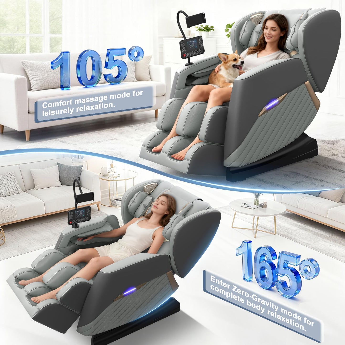 Srfzluxy Massage Chair Full Body, Zero Gravity Massage Chair with 16 Fix Rollers, Auto Massage Program, Foot and Calf Massage, Recliner Chair with Heating, Touch Screen Controller, Bluetooth Speaker