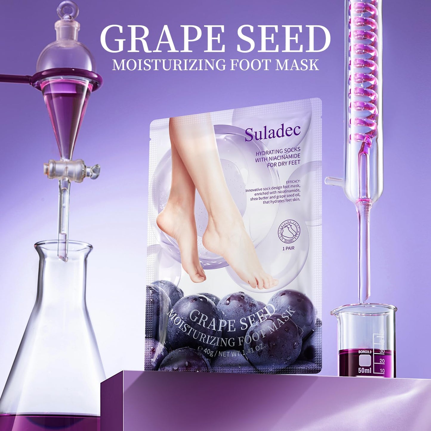 SULADEC Moisturizing Foot Mask - Hydrating Grape Seed Oil & Shea Butter for Soft Feet | 7 Pairs