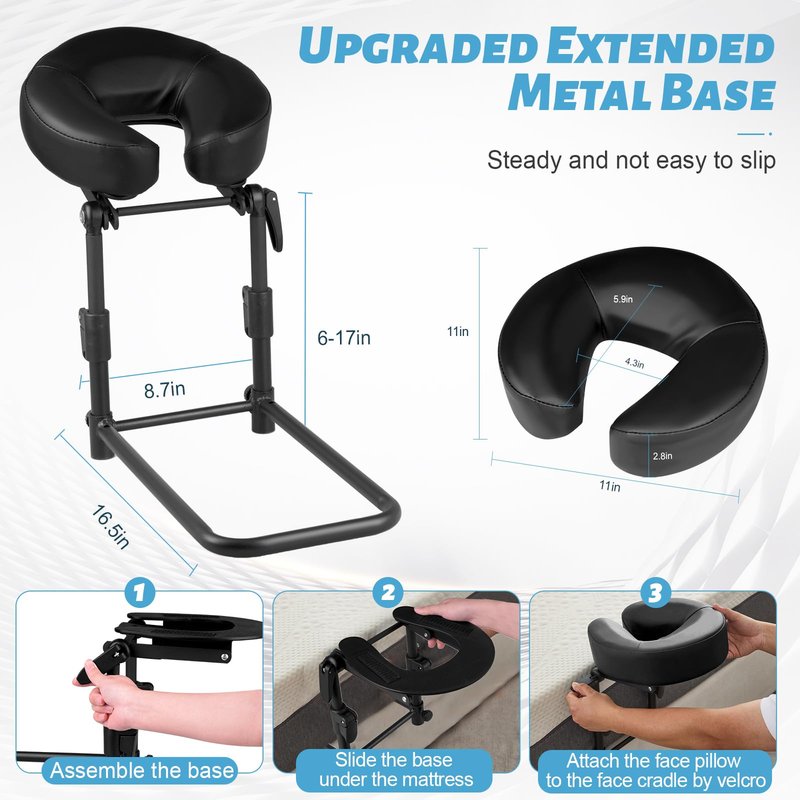 HoMove Massage Headrest for Bed, Adjustable Massage Face Cradle at Home, Portable Bed Massage Head Holder, Massage Table Head Rest for Salon Spa, Face Down Pillow After Eye Surgery, Black