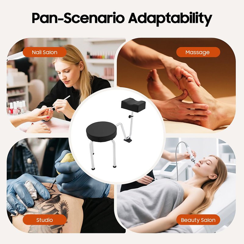 Pyroarle Portable Pedicure Foot Rest Stool, Adjustable Height, Black, for Spa, Beauty Salon, Studio