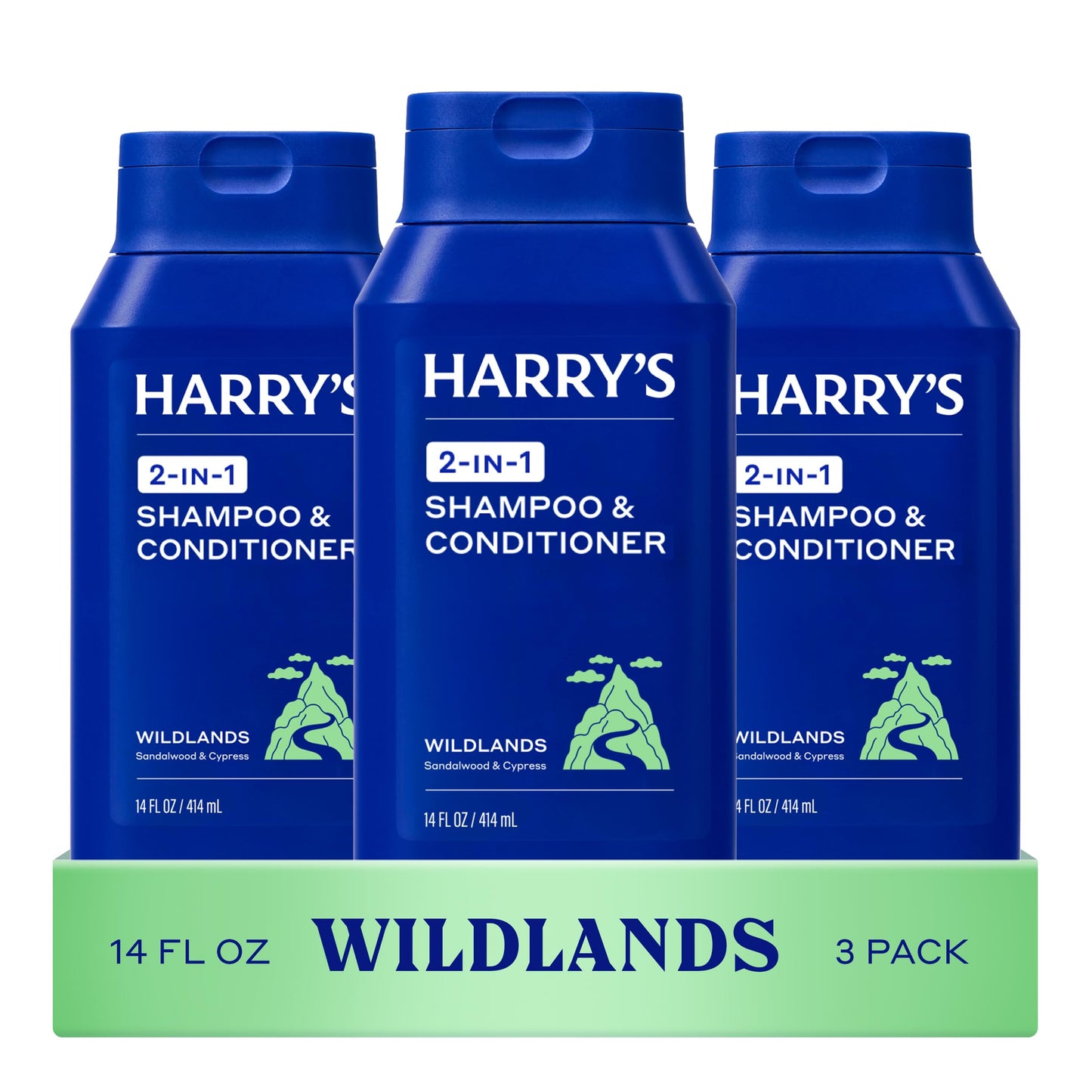 Harry's Men's 2 in 1 Shampoo and Conditioner for All Hair Types - Wildlands Scent - (3 Pack) 14 fl oz - No Parabens or Sulfates