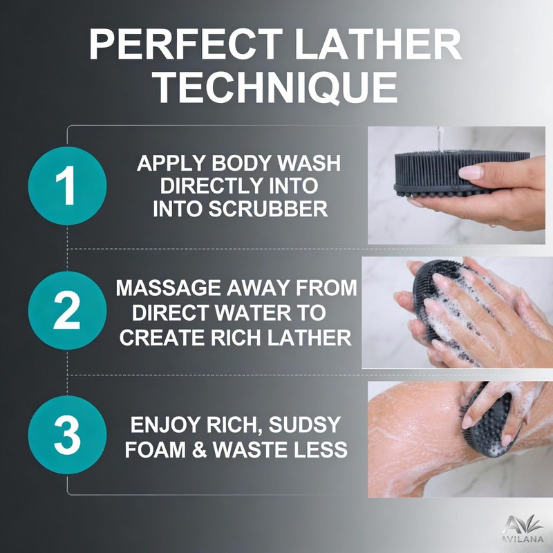 Avilana Premium Silicone Body Scrubber - Trusted Since 2017 - SGS Certified Food Grade Dual Sided Bath Brush, Quick-Dry Exfoliating Loofah Alternative, Massage Brush Sensitive Skin Women Men