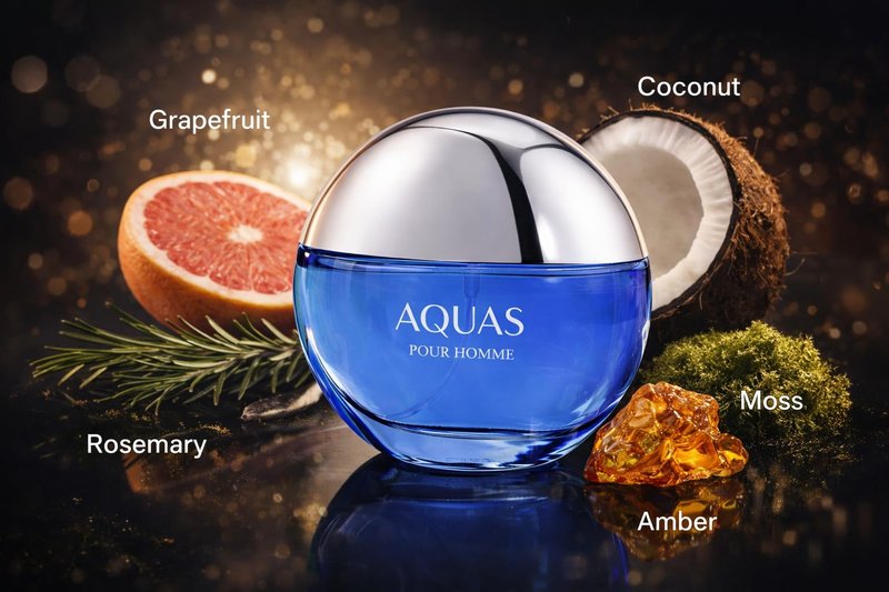 Men's Perfume with Grapefruit, Coconut, Rosemary, Moss Amber, Fresh Aquatic Fragrance, Luxurious Cologne for Men, 100ml / 3.4 fl.oz