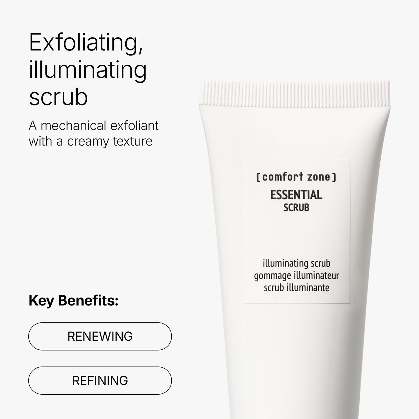 [ comfort zone ] Essential Scrub, Illuminating Refining Exfoliator, Removes Impurities, Minimizes Pores, Smooths Skin, Clean Beauty, Vegan, Made in Italy, Silica Particles, Jojoba Spheres, 2.02 Fl Oz