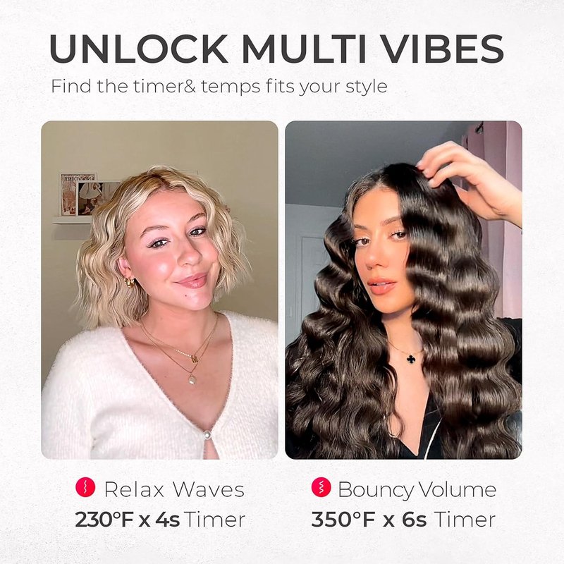 **TYMO ROVY Beach Waves Curling Wand - Ionic 3 Barrel Hair Crimper Tool, Anti-Scald, 1.25 Inch, Elegant Gold**