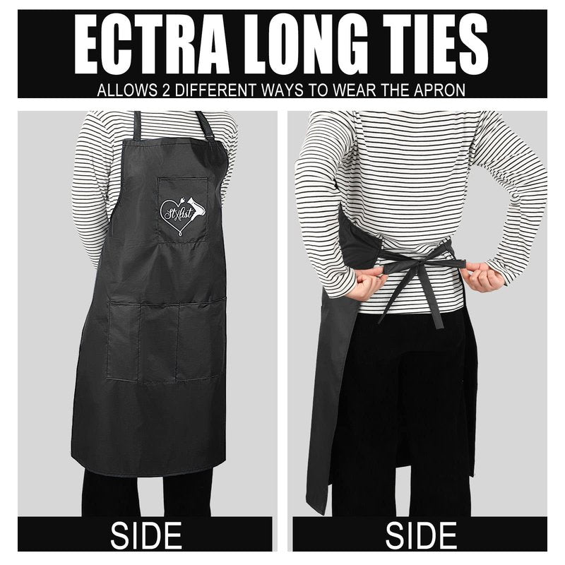 Janmercy 4 Pcs Hair Stylist Apron with 4 Pockets Waterproof Salon Aprons for Hairdresser Cosmetologist Apron(Black)