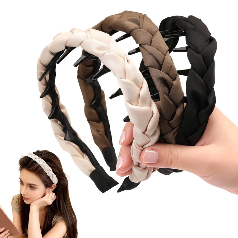 Auseibeely Zig Zag Headbands for Women - Non-Slip Satin Braided Hair Accessories | 3 Pcs Set