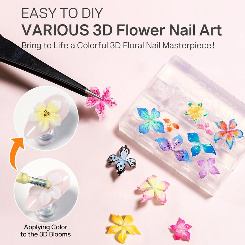 MIZHSE White 3D Gel Nail Art 30g Sculpting Gel Non-Sticky Molding Gels Solid U V LED Soak Off Gels Polish with 3D Flower Charm Nail Molds for Nails and Silicone Pen for Nail Design