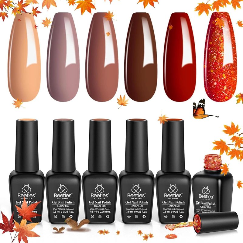 Beetles Gel Nail Polish Set | 6 Natural Shades for All Skin Tones - Soak Off UV Manicure Collection