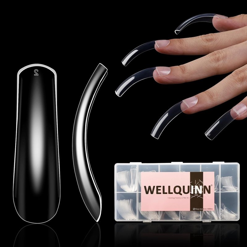 Skiennix Curved Square Nail Tips - Full Cover Clear XXL Acrylic Fake Nails | 240pcs in 12 Sizes