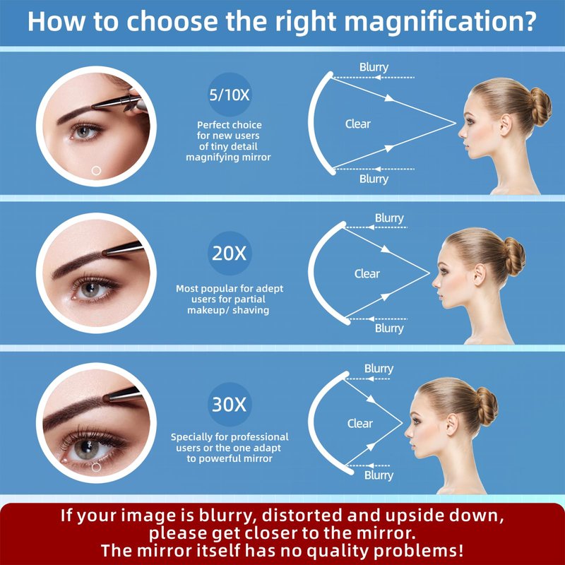 Magnifying Mirror with Light 30X, , Large 6" Rechargeable 3 Colors Modes Dimming Lighted Makeup Mirror with 30X Magnification, LED Travel Magnified Mirror with 3 Suction Cups and 360° Table Stand