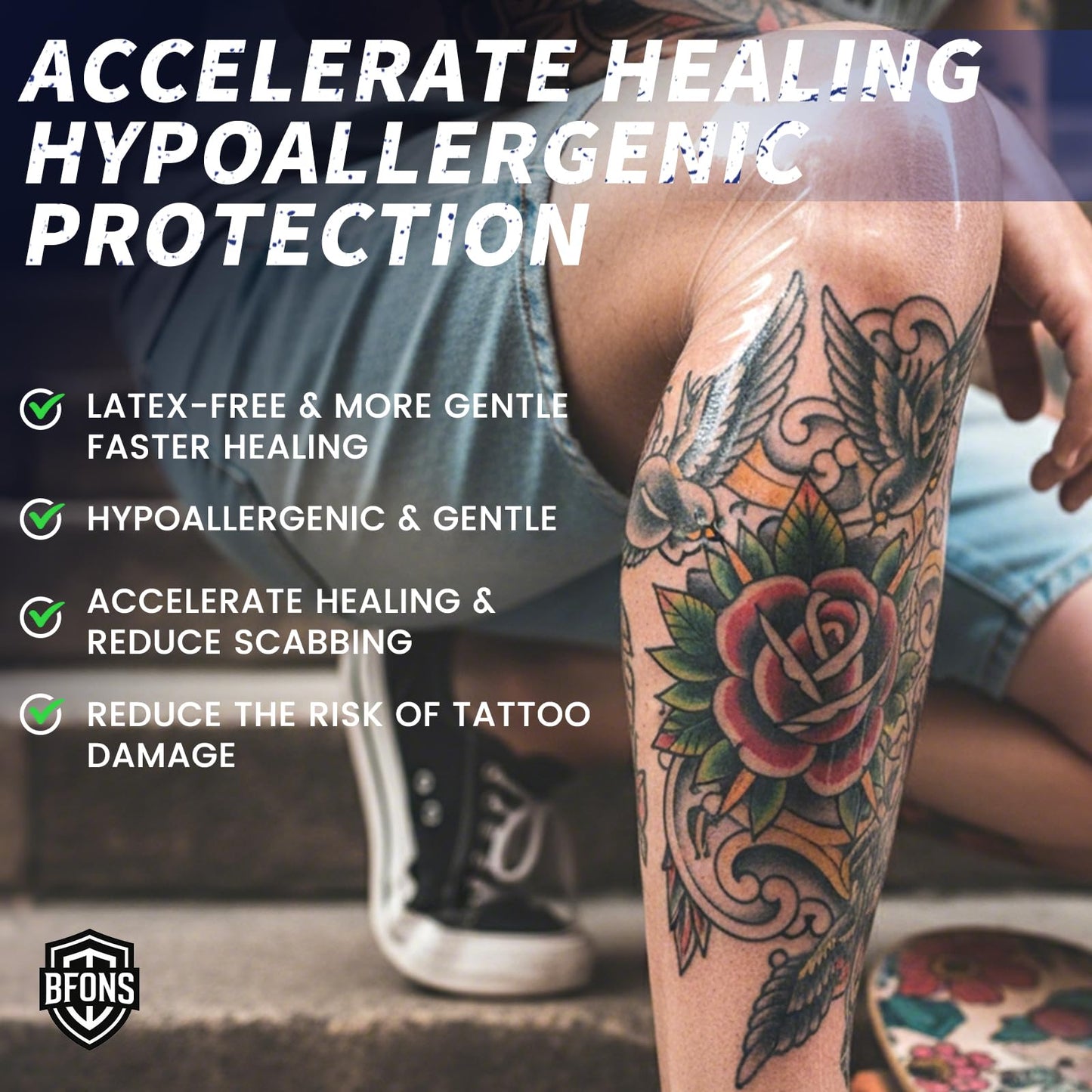 BFONS Tattoo Aftercare Waterproof Bandages 6 in x 4.4 yd Tattoo Cover Up Tape, Tattoo Supplies Second Skin Bandage Flat Roll Transparent Film Wound Healing Protective Clear Sterile and Safe Bandages