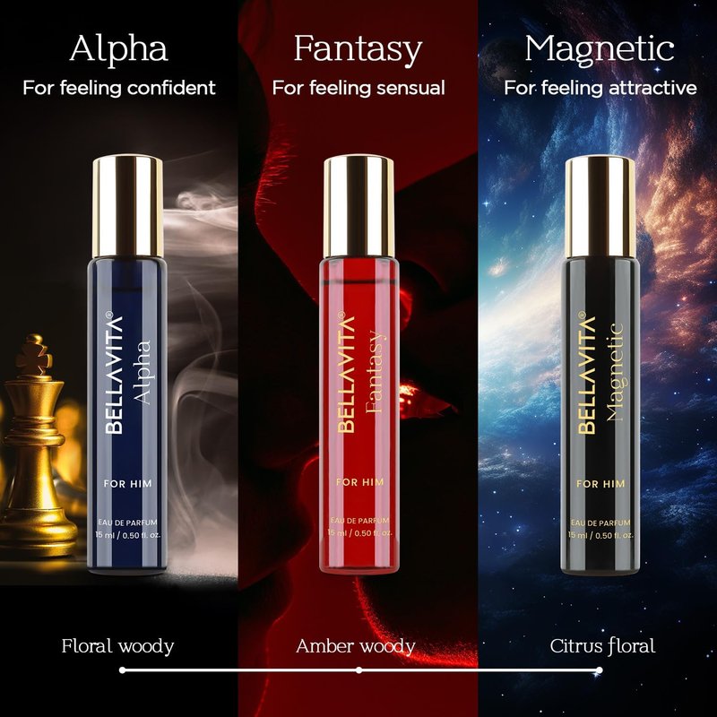Bellavita Luxury Mood Collection Perfume Gift Set with Alpha, Magnetic, and Fantasy | 45ml | Perfume for Men | Bergamot, Caramel, and Saffron Notes | Long Lasting Men's Fragrance
