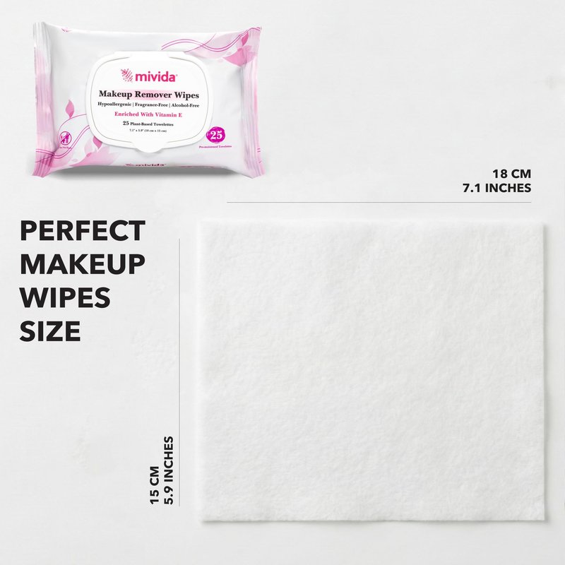 mivida Hypoallergenic Makeup Remover Wipes With Vitamin E, Dermatologist Tested, Alcohol Free & Fragrance Free Makeup Wipes For Sensitive Skin Make Up Remover, Travel Friendly 2 × 25 Count