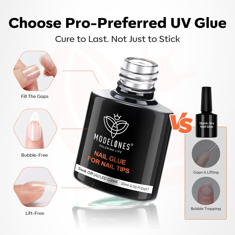 Modelones 10-In-One Gel Nail Glue - Long-Lasting Adhesive with Dehydrator & Primer for Acrylic Nails