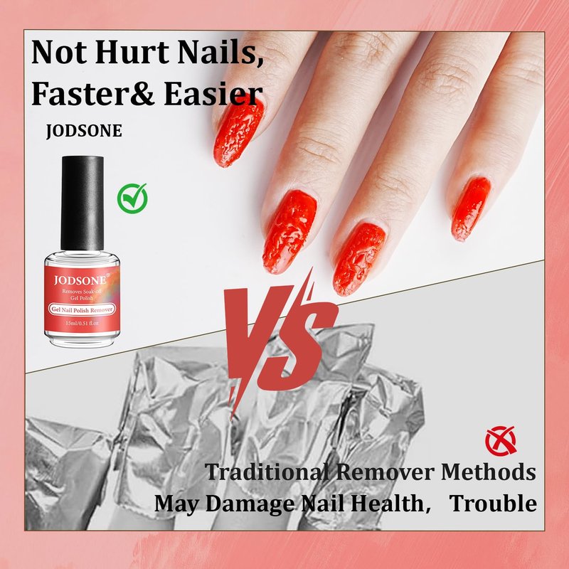 JODSONE Professional Gel Nail Polish Remover Kit:3Pcs Quick 15ML Gel Nail Polish Remover,2 Sanding Strips and Steel Pushers,Complete with Professional and Highly Efficient Tools,Safe Remove at Home