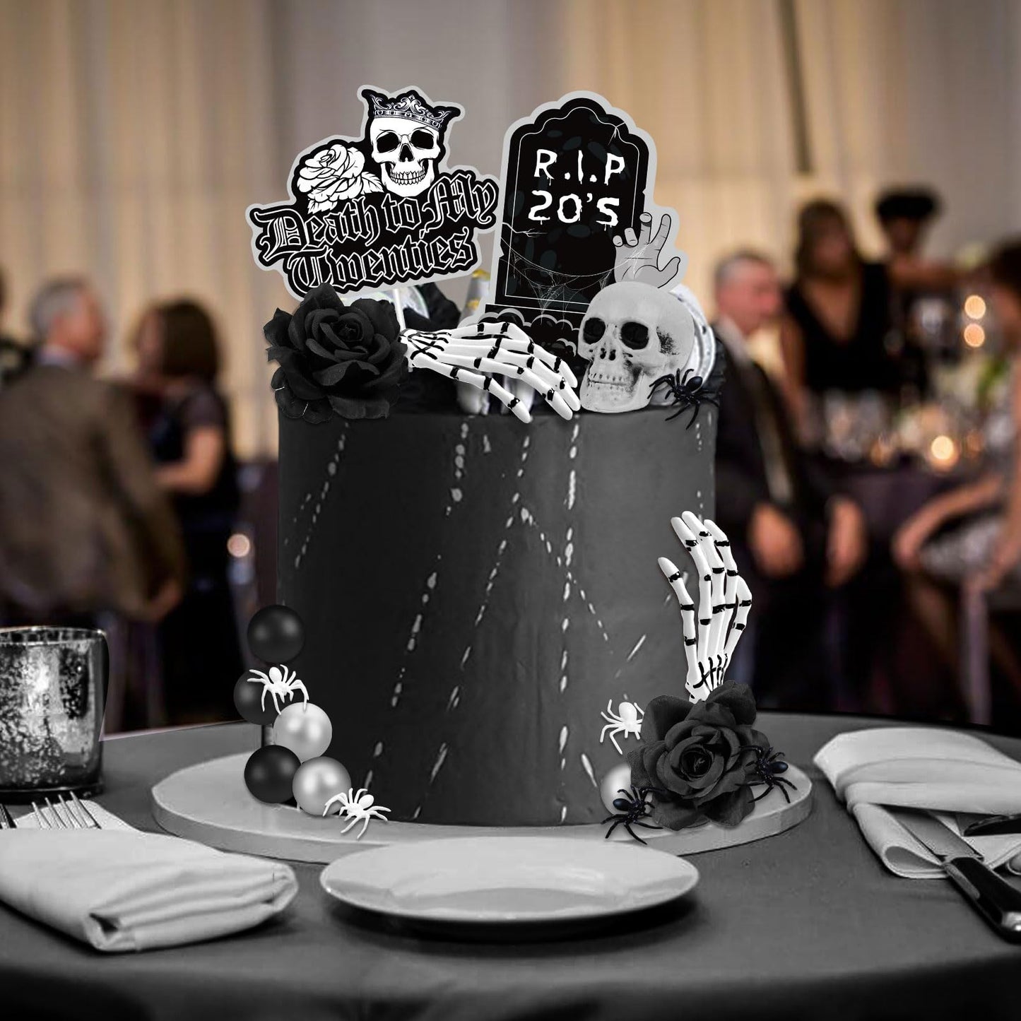 Death to My 20s 30th Birthday Decorations - Rip to My 20s Funeral Black Cake Topper & Decorations for Her & Him - Dirty 30 Cake Topper