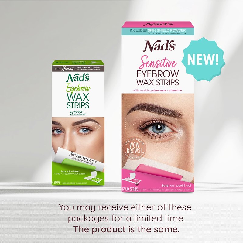 Nad's Eyebrow Wax Strips - Effective Facial Hair Removal Kit for Women | 6 Wax Strips, 6 Calming Wipes, 2g Powder