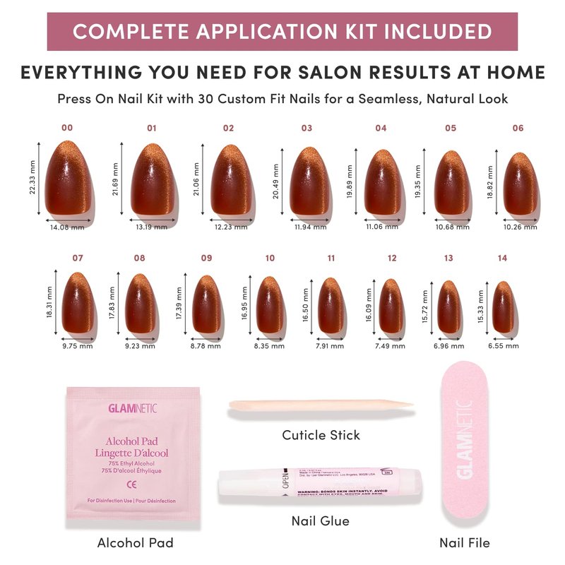 Glamnetic Press On Nails - Brown Short Almond Fake Nails with a Velvet Finish | Salon Quality | Summer Nails | Sicilian Sun |15 Sizes - 30 Nail Kit with Glue