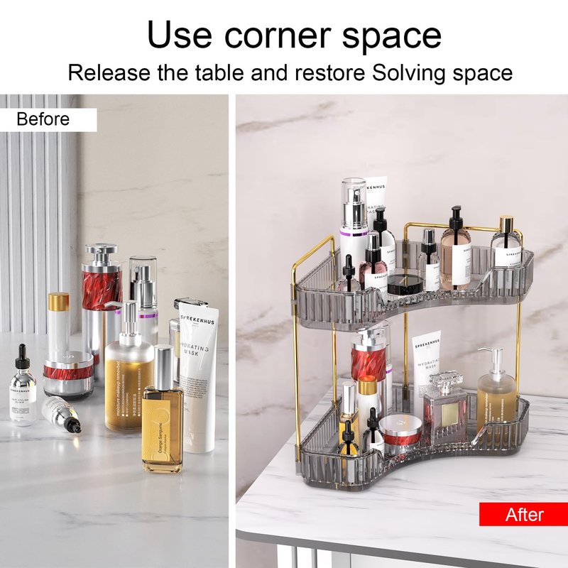 GTI 2 Tier Makeup Organizer, Large Capacity Bathroom Counter Organizer, Perfume Cosmetics Skincare Vanity Organizers, Dresser Countertop Organizer and Storage for Women (Gray)