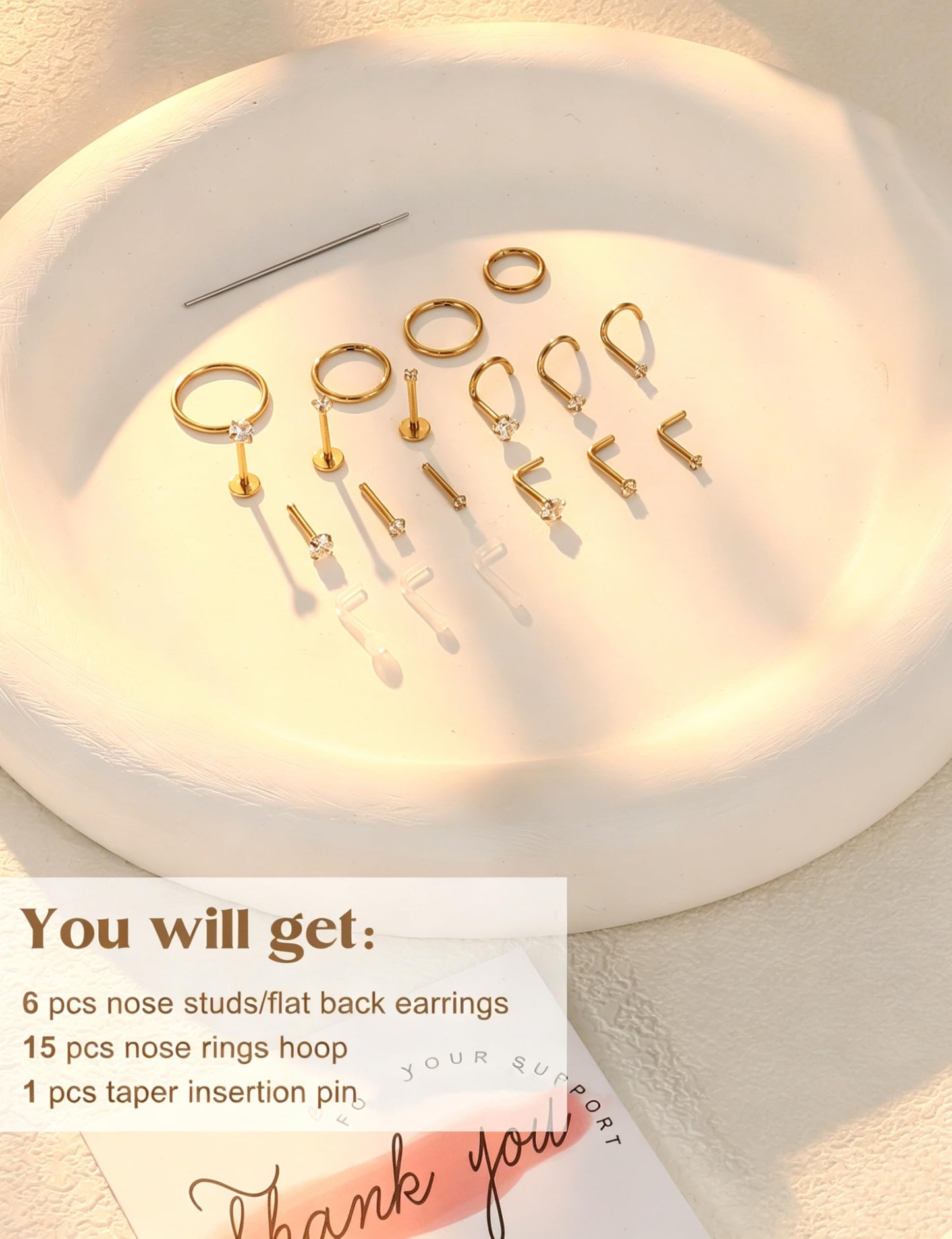 14K Gold Filled Nose Rings Studs Hoops for Women Men: 18G 316L Surgical Stainless Steel Hypoallergenic Dainty Simulated Diamond L Shaped/Corkscrew/Straight/Push Back Nostril Nose Piercing Jewelry
