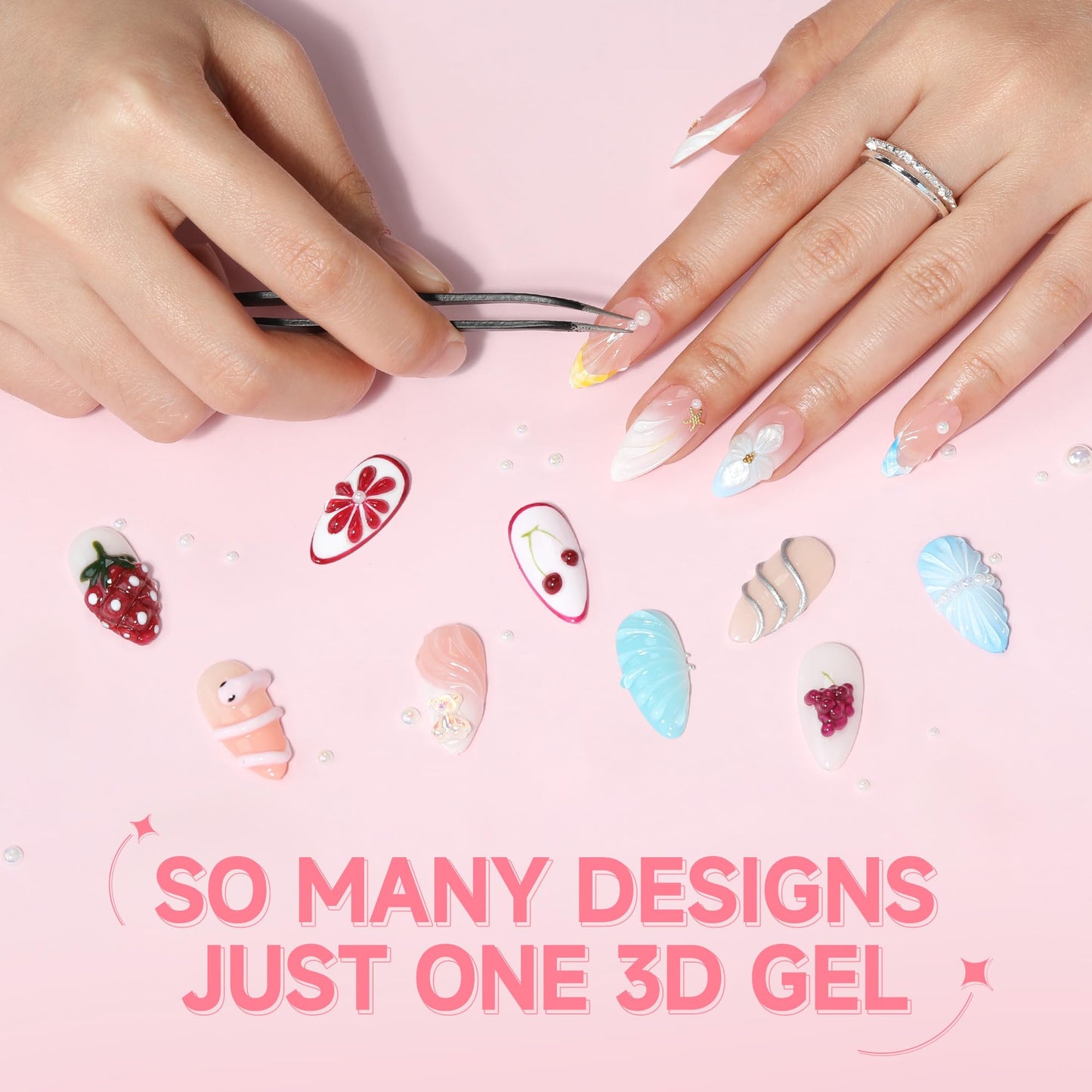 UNA GELLA 3D Gel Nail Art, 3D Nail Gel Sculpting G el Glue 15g 4 in 1 No Wipe Clear Nail Polish for Nails Tips, Chrome Powder, Nail Charms Gems, Drawing and DIY Nail Art Lamp Curing Needed