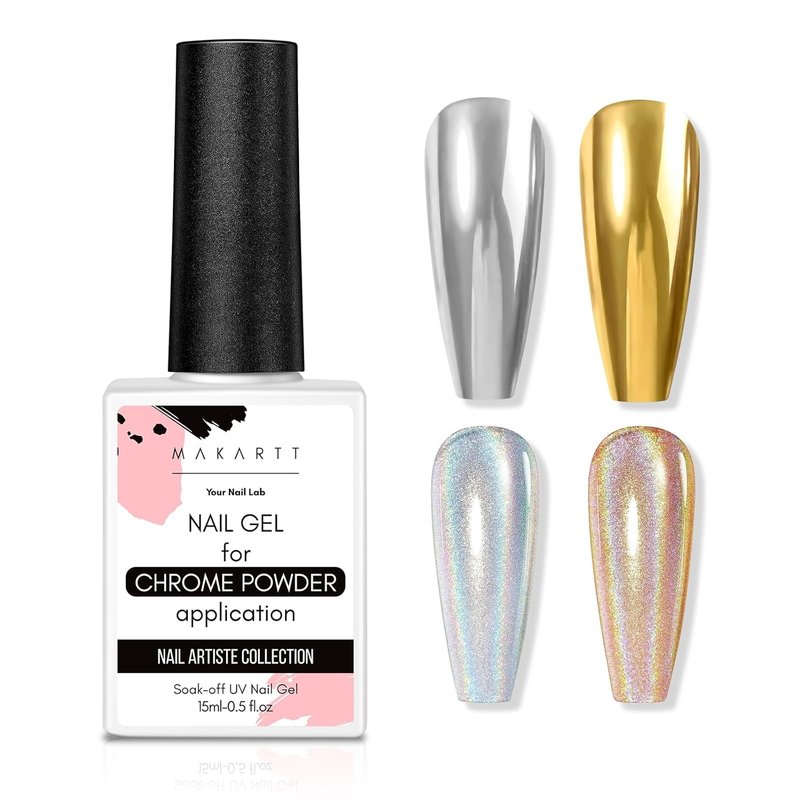 Gel Top Coat for Chrome Nail Powder - 15ml Clear No Wipe High Gloss Finish | Long Lasting & Easy Application