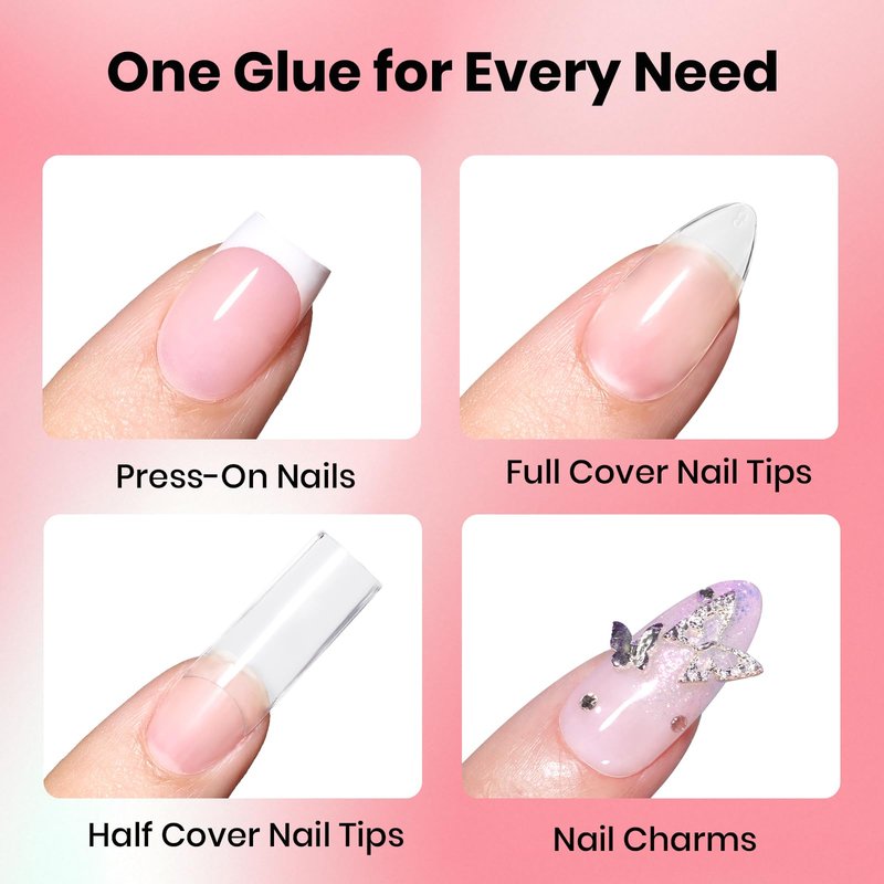 Beetles Super Strong Nail Glue for Press on Nails: 10ML 3Pcs Brush on Glue for Acrylic Nails, Nail Tips Quick Dry No Uv Light Needed