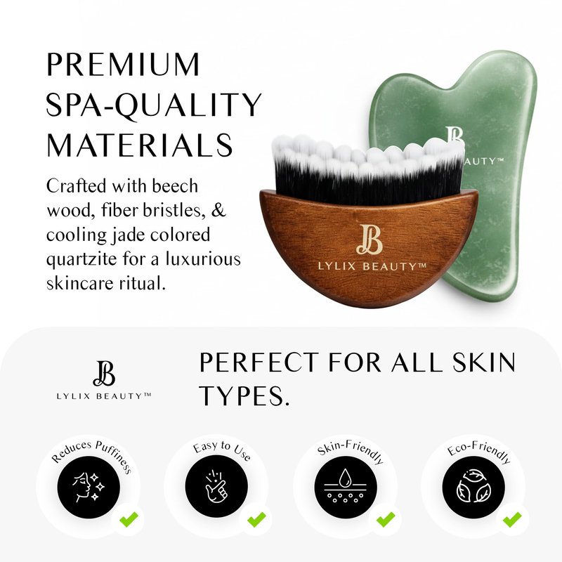 Lylix Beauty Lymphatic Contour Face Brush & Jade Gua Sha | Lymphatic Drainage Brush for Face & Neck | Dry Brush for Face, Sculpting & Depuffing - Face Lymphatic Drainage Tool for Skin Care