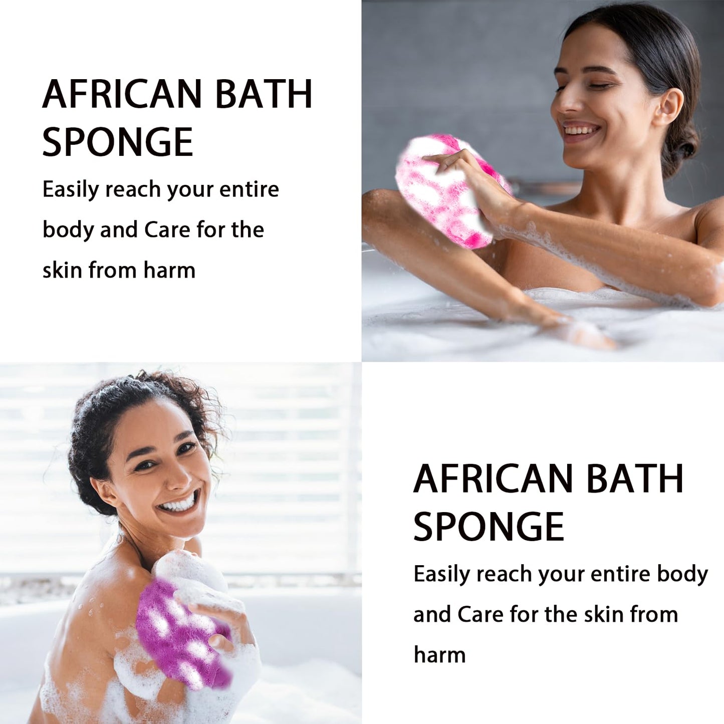UJFQBH Authentic African Net Sponge - 2 Pcs Natural Exfoliating Net Scrubber, Gentle for Sensitive Skin, Deep Clean Body, Back & Legs, Fast Drying & Odor-Free（Rose Red & Purple）