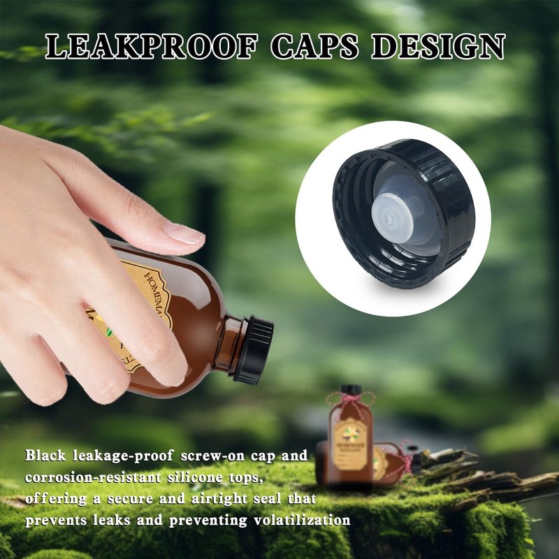 Amber Glass Bottles Set - 8Pcs 4 oz Round Bottles with Caps, Stickers & Funnel | Ideal for Extracts, Syrups & Oils
