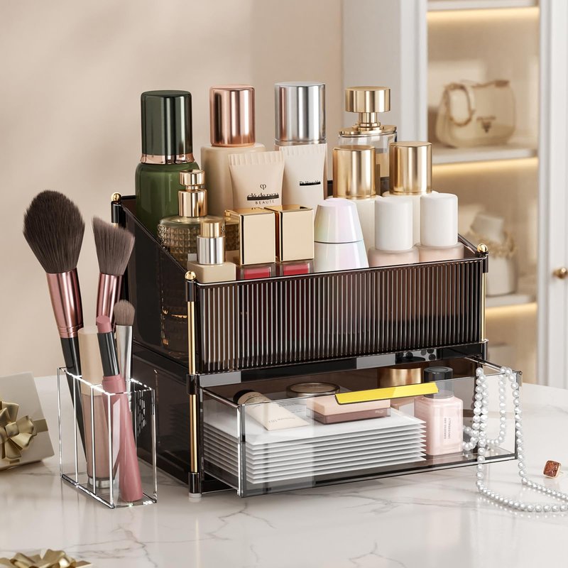 INVSSENE Stackable Makeup Organizer Countertop, Storage Perfume Skincare Cosmetic Lipstick Face Mask Makeup Brush Holder Palettes, Ideal for Vanity Bathroom Counter