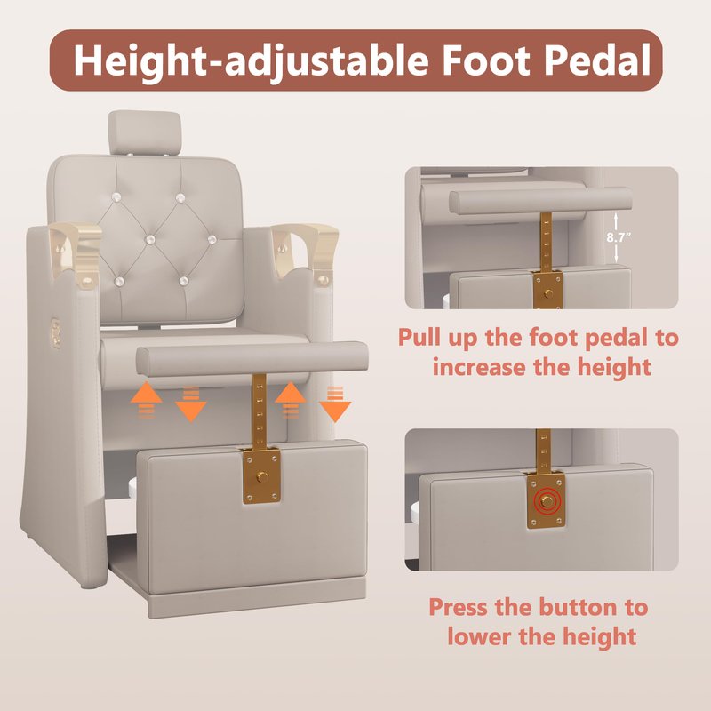 LOUVIXA Pedicure Station for Nail Tech, No Plumbing Pedicure Chair with Massage Pedicure Tub (Grey-Golden)