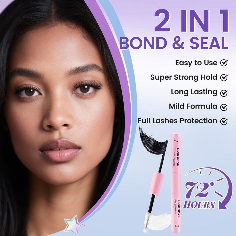 Lash Cluster Glue, Bond and Seal Waterproof Eyelash Glue, Eyelash Adhesive Black Long-Lasting 48-72Hours, 2 in 1 Lashes Bond and Seal Eyelashes Clusters DIY