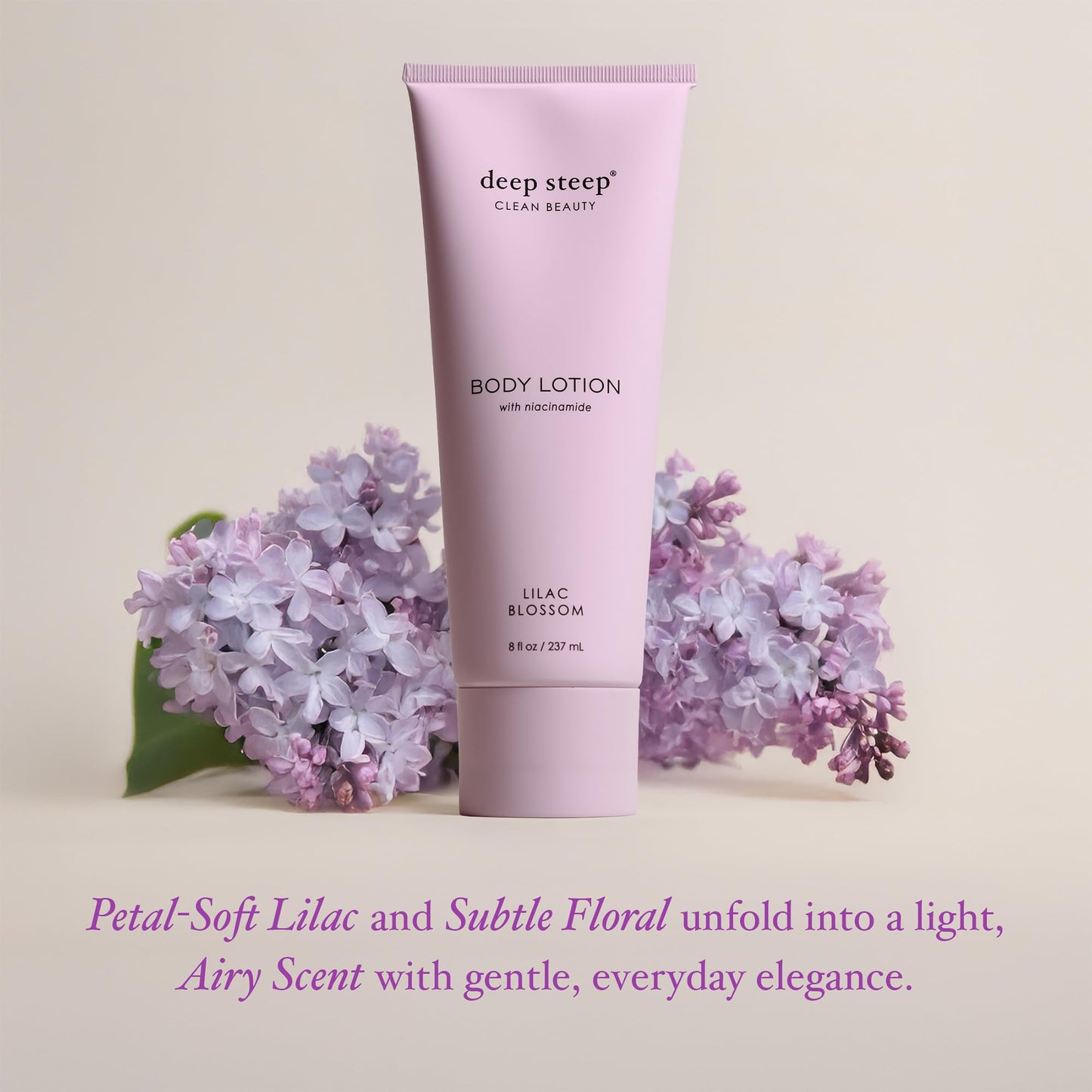 Deep Steep Body Lotion, Lilac Blossom, 8 oz – Moisturizer with Coconut Oil, Shea Butter, Argan Oil, Aloe Vera & Niacinamide – Vegan, Clean Beauty, Daily Skin Hydration