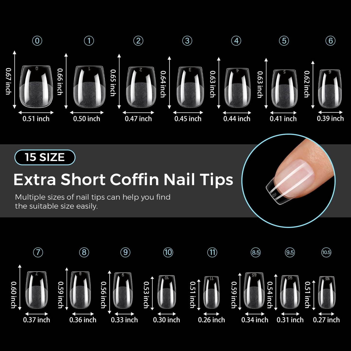 TOMICCA Extra Short Coffin Nail Tips 15 Sizes 240Pcs Acrylic Nails Pre-shape Gel Nail Tips Full Cover Clear Nails For for Beginners and Professionals Nail Extension, Home DIY Salon
