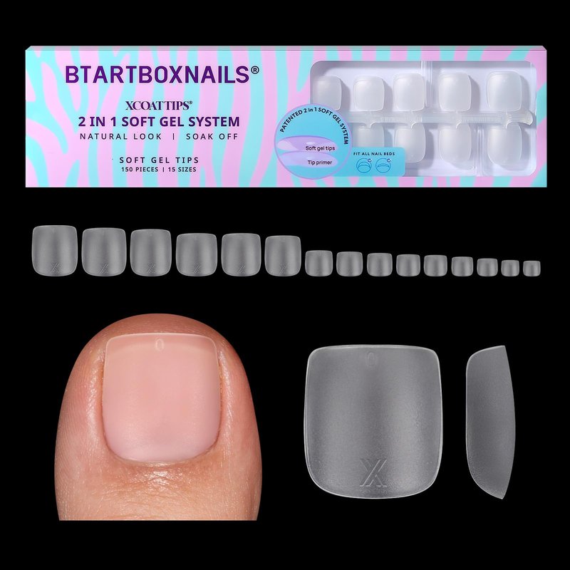 BTArtboxnails XCOATTIPS Toe Nail Tips – 15 Sizes, Including 6 for Big Toes, Structured Apex, Ultra-Thin Cuticle, Thickened Tip, Easy to Apply & Lasts 4 Weeks, 150PCS