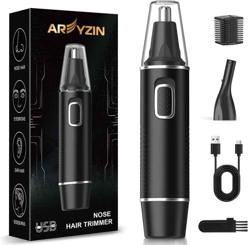 AREYZIN 2026 Professional Nose Hair Trimmer for Men,Rechargeable Ear and Nose Trimmer,2 in 1 Painless Eyebrow & Facial Hair Trimmer with IPX7 Waterproof Dual Edge Blades