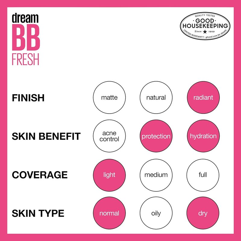 Maybelline Dream Fresh BB Cream - 8-in-1 Hydrating Beauty Balm with SPF 30 | Light/Medium, 1 Fl Oz