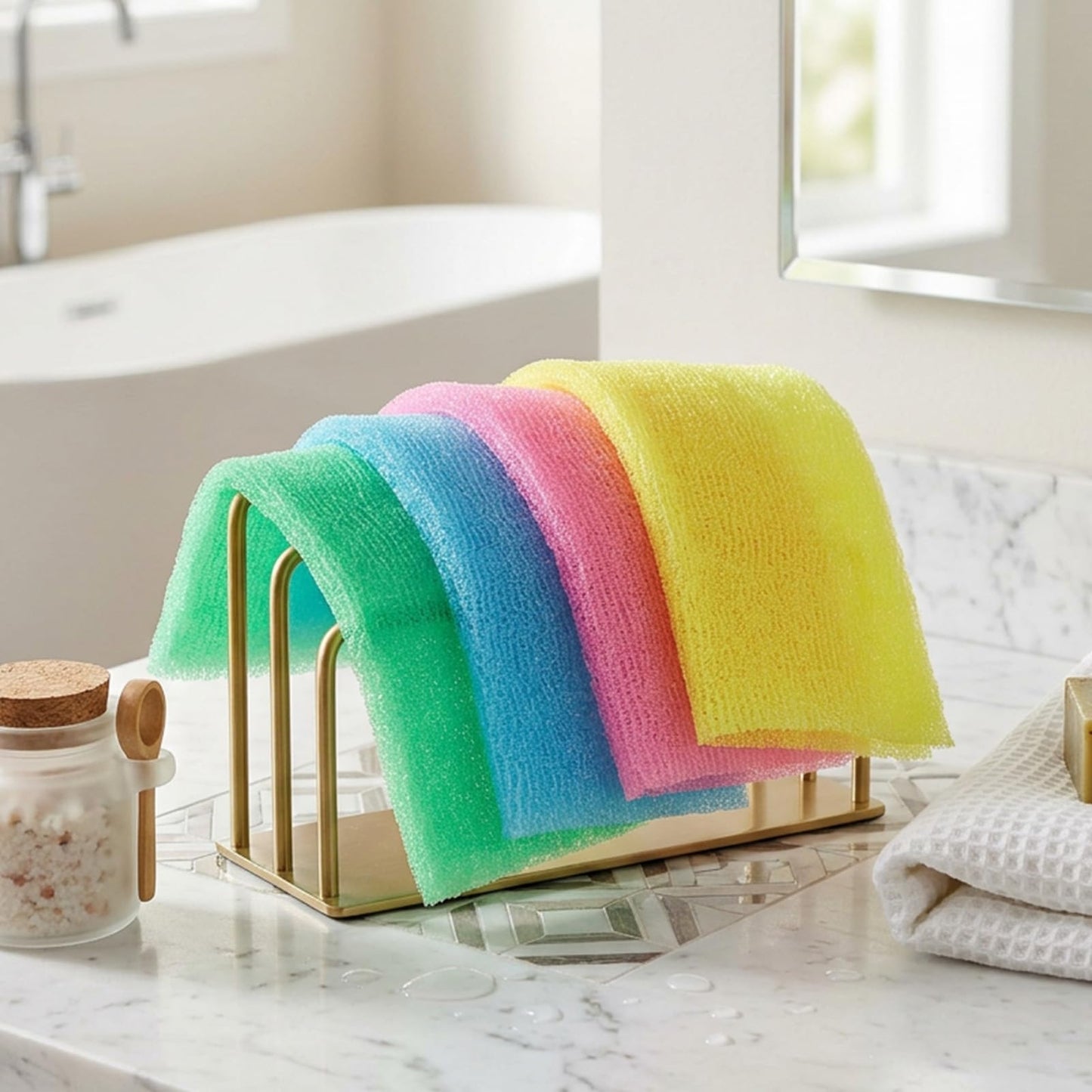 Hecila Exfoliating Washcloth Body Scrubber Bath Cloth Skin Bath Wash Towel for Shower 35 Inch Japanese Nylon Washcloth Loofah Sponge Net Rag Back Scrubber for Women and Men