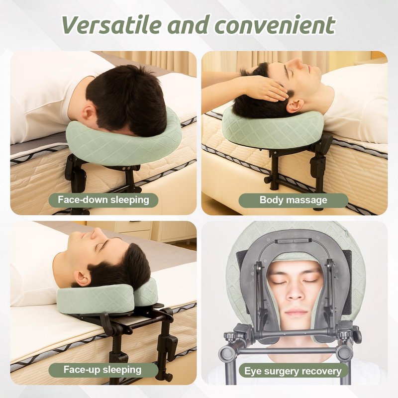 Massage Headrest for Bed, Adjustable Massage Face Cradle at Home, Portable Massage Table Kit for Sleeping Mattress, Face Down Pillow After Eye Surgery (with Armrest Shelf & Breast Pillow)
