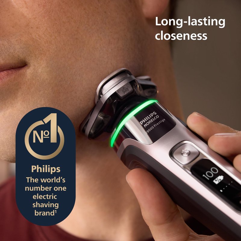 Philips Norelco Shaver i9000 Prestige, Wet & Dry Electric Shaver, Dark Slate Nova, SenseIQ Technology, Triple Lift & Cut System, 360 Rotating Dual SteelPrecision Blades, Charging Stand, XP9204/85