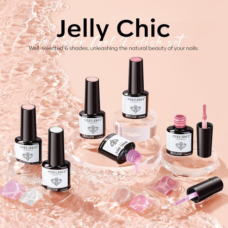 modelones Gel Nail Polish Set, 6 Colors Jelly Gel Polish White Nude Pink Neutral Translucent Nail Polish Soak Off LED Lamp Cured Soapnails Manicure Salon DIY Girl Women Gift