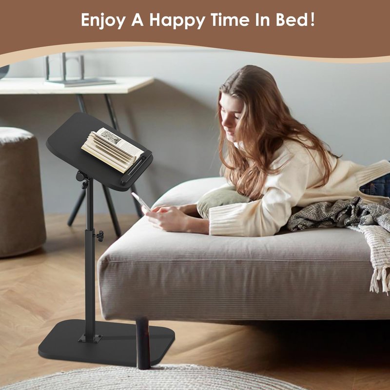 iabifo Side Table Sofa Tv Tray Height Adjustable C Shaped End Table 360° Swivel Overbed Living Room Couch Table, Black