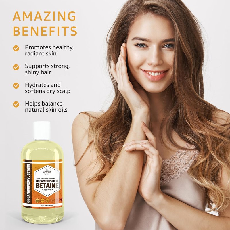 Cocamidopropyl Betaine (32oz) Natural Surfactant | Premium Coco Betaine Liquid, Cosmetic Grade, Gentle on Skin | Suitable for Facial Cleansers, Shampoos, Body Washes, Bubble Baths, Soap | 32 OUNCES